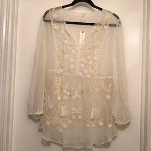 Anthropologie white lace floral top